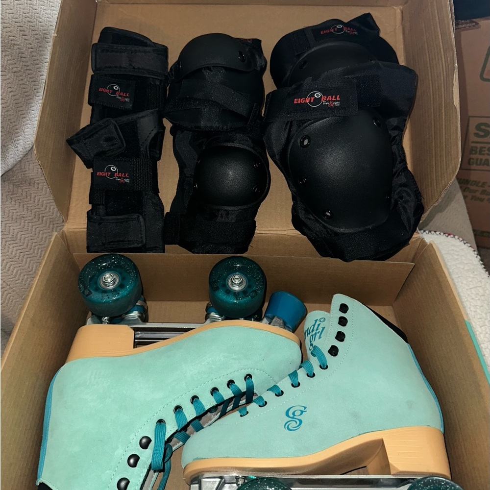 Eight Ball Roller Skates with Protective Gear
